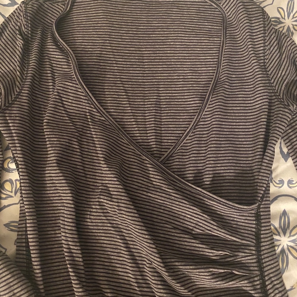 Lululemon grey & black striped wrap top size 4